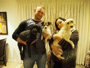 Nancy Deregowski and husband with their three beloved pets