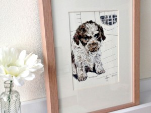 Framed drawing of a dog