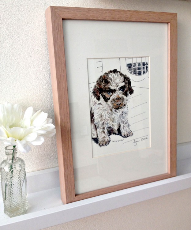 Framed drawing of a dog